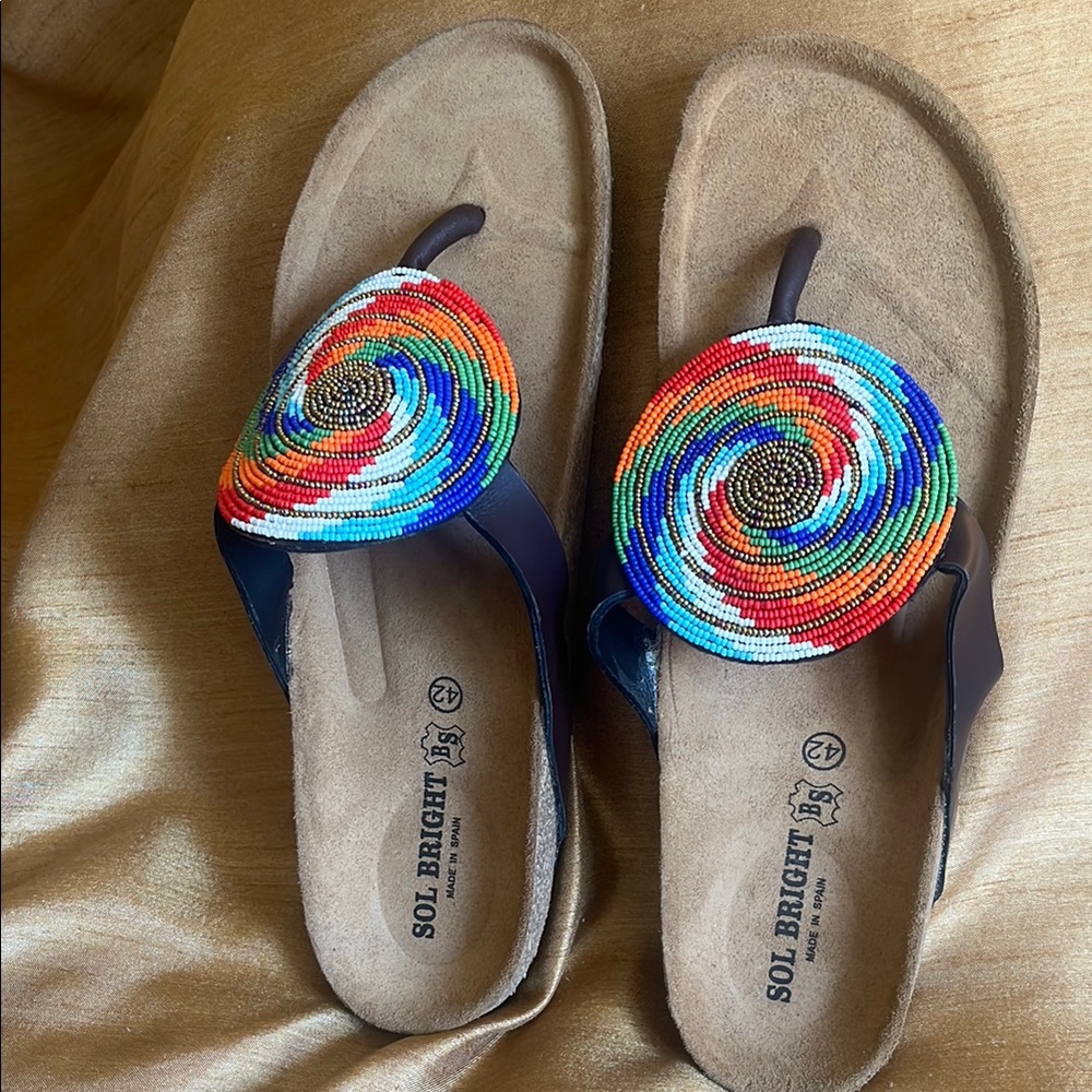 Women's Multicolor Beaded Sandals, size 10